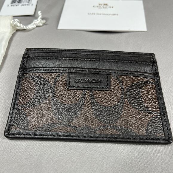 COACH Slim Card Case Mahogany/Brown Signature Logo & Dust Cover Bag New with Tag - Picture 2 of 11